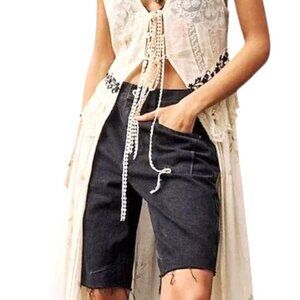NWT Free People We The Free Ghost Town High Rise Long Short in Worn Black Sz 25